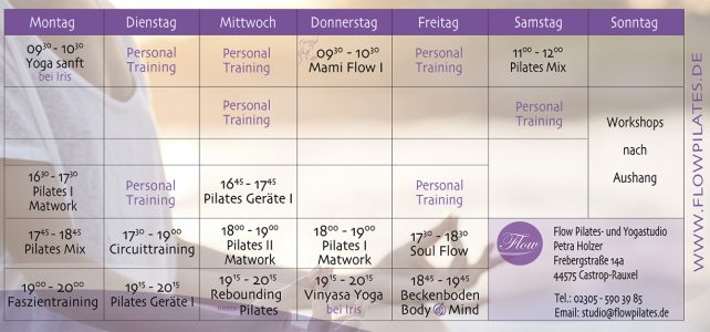 Flow Pilates Yoga Personal Training Gesundheitstraining Petra Holzer Kursplan Yogastudio Pilatesstudio