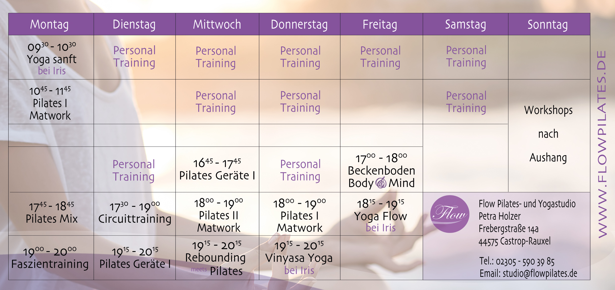 2025 Kursplan Flow Pilatesstudio Petra Holzer Personal Training Yoga Pilates Kurse