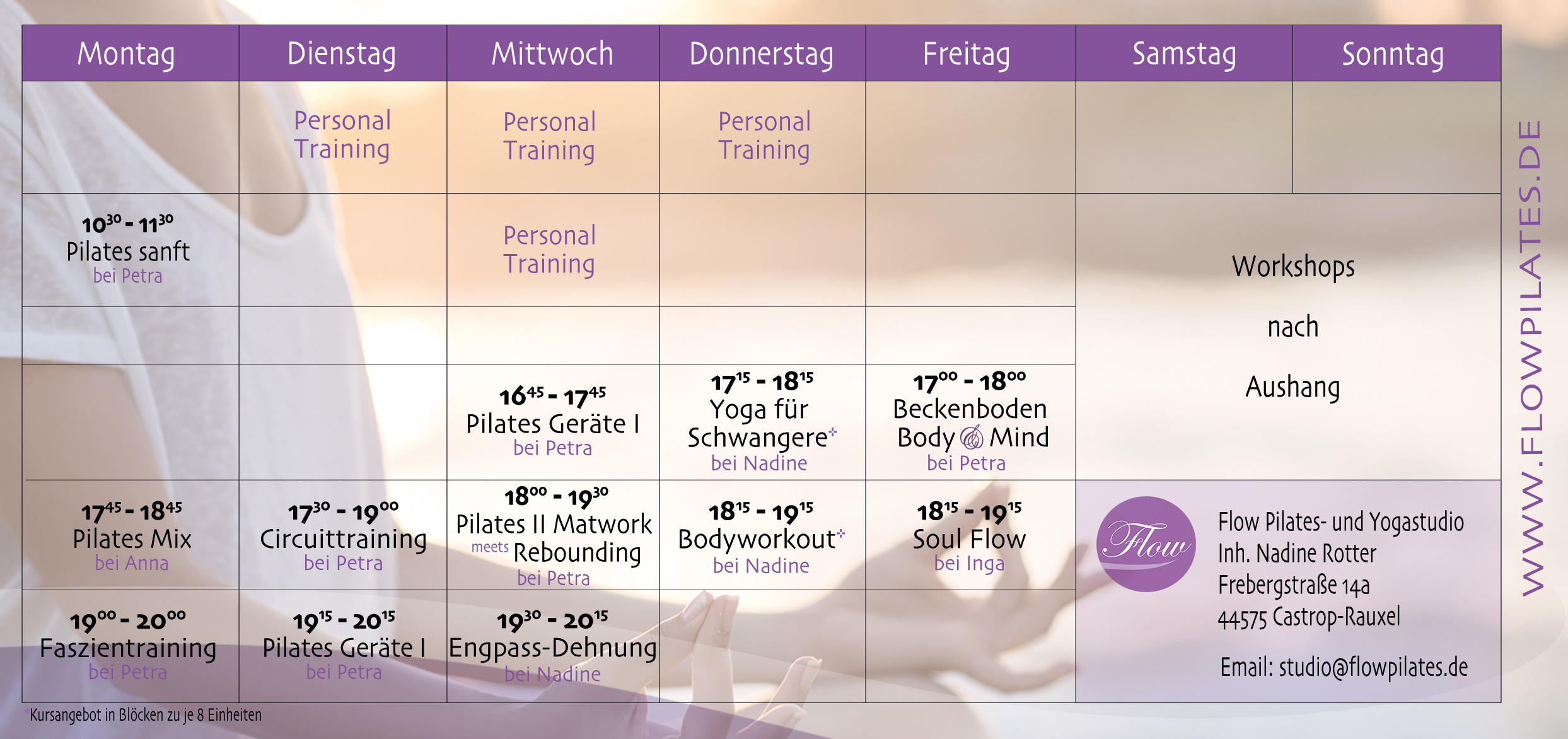 2026 Kursplan Flow Pilatesstudio Castrop-Rauxel Nadine Rotter Yoga Mutter Kind Schwangerenyoga Pilates Personal Training